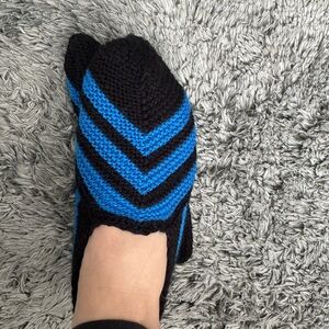 Handmade Black and Blue Knit Slippers